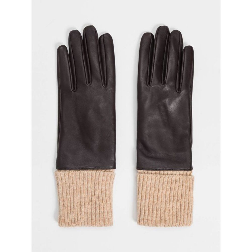 Twinset Women Twinset Leather And Wool Blend Gloves With Ribbed Cuffs